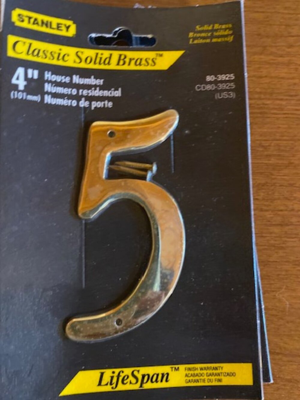 Stanley Brass House Numbers Classic Hardware Number 5 - New 4"